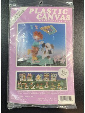 Vintage Martinsville Plastic Canvas Needlepoint Kit Kite Flying Craft Project